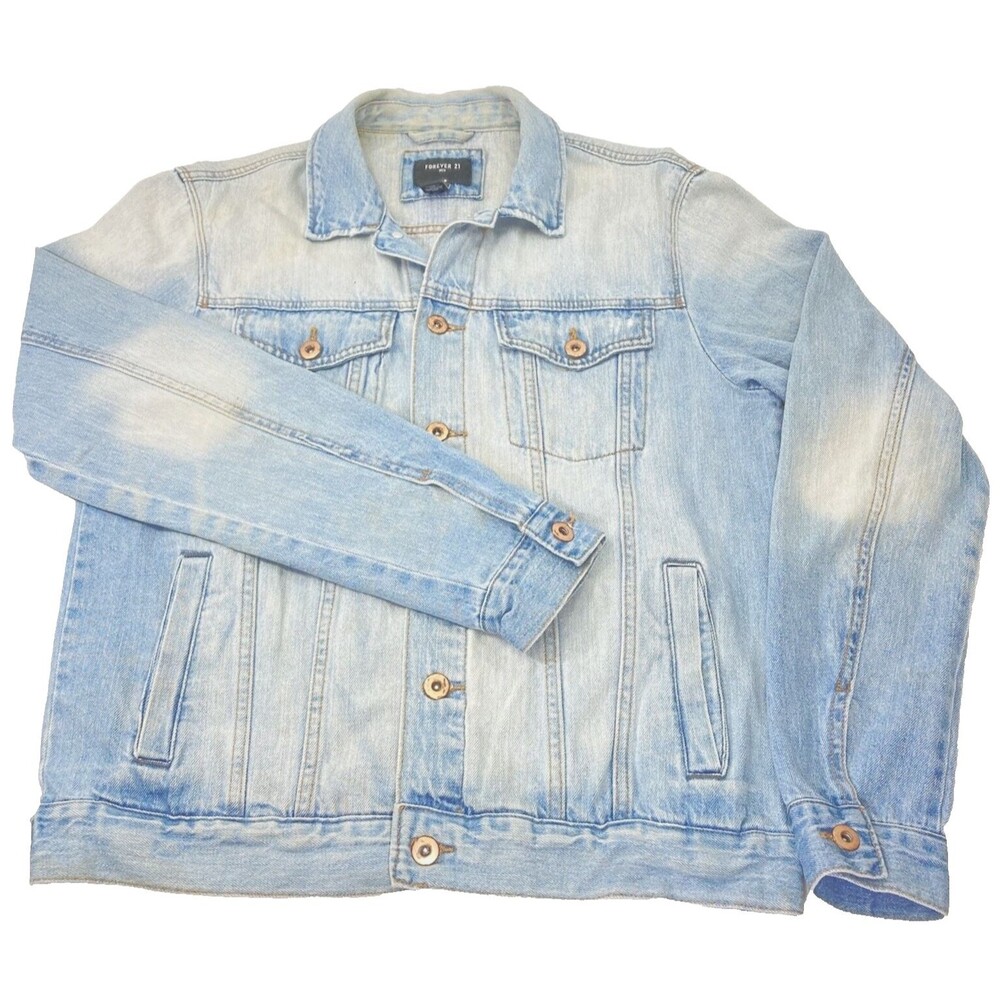 Forever 21 Denim Jean Jacket Bleach Faded M Light Blue Men Grunge Hippie Ranch